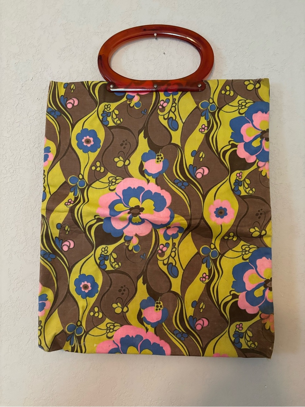Retro 90's Floral Tote Bag with Brown Handle - Unbranded - Picture 3 of 10